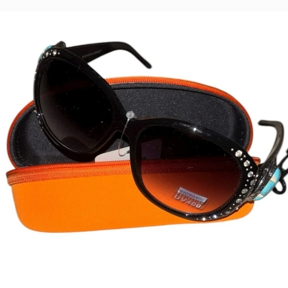 Montana West Black / Silver Sunglasses with Turquoise Accent | NWT